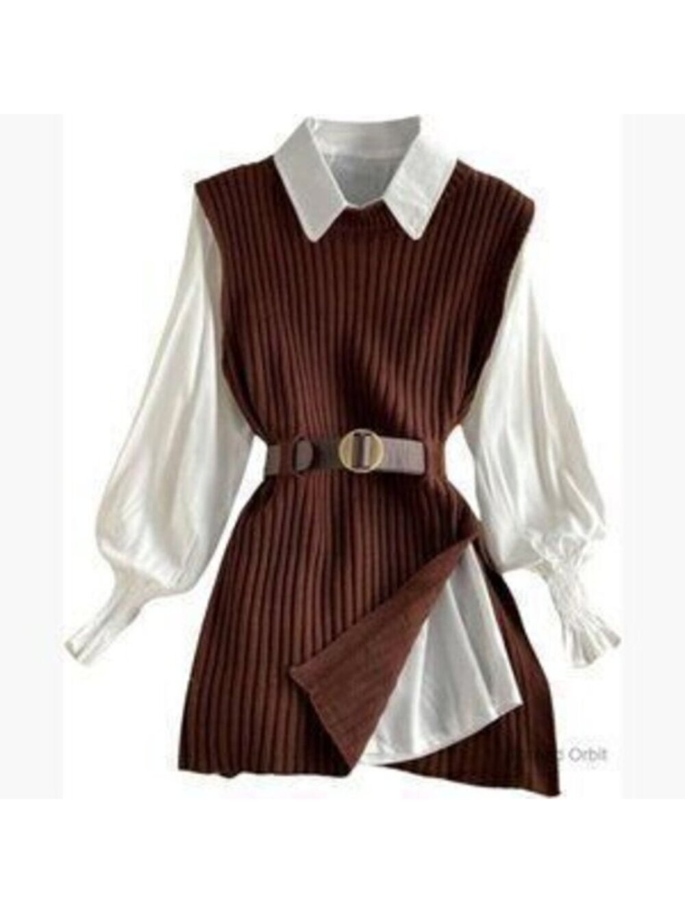 Sleeveless Ribbed Knit Sweater Dress Split Hem Crewneck Mini